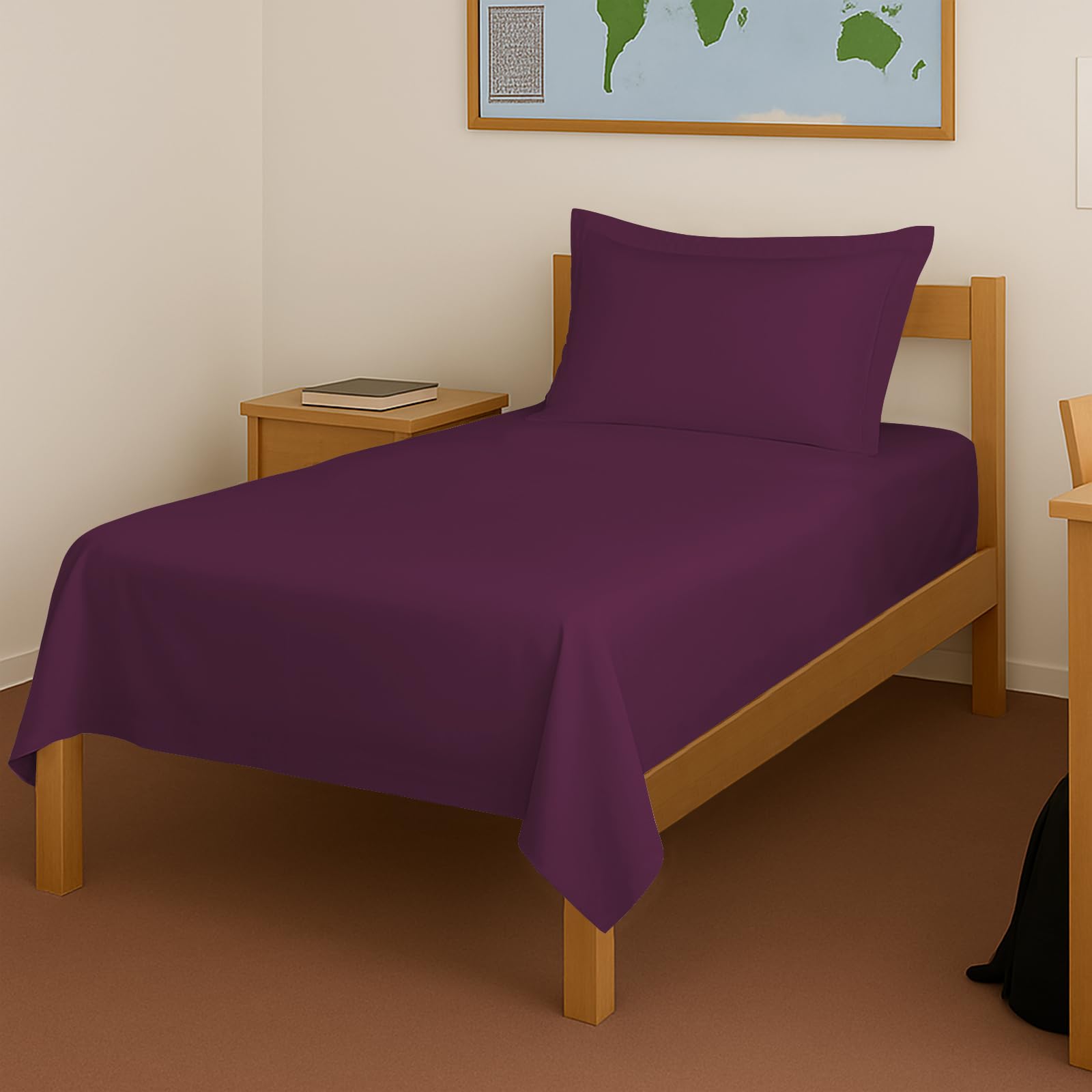 Pizuna 100% Cotton Bedsheet Single Berry Plum, 400 Thread Count Long Staple Combed Cotton Flat Bedsheets 60 X100 Inches With 1 P