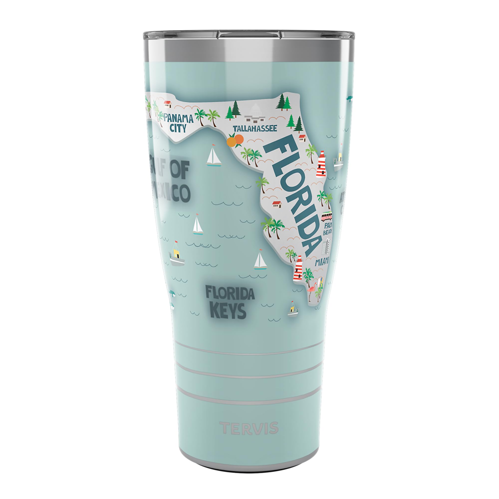 Tervis Traveler Vintage Florida Fun Map Triple Walled Insulated Tumbler Travel Cup Keeps Drinks Cold & Hot, 30oz, Stainless Stee
