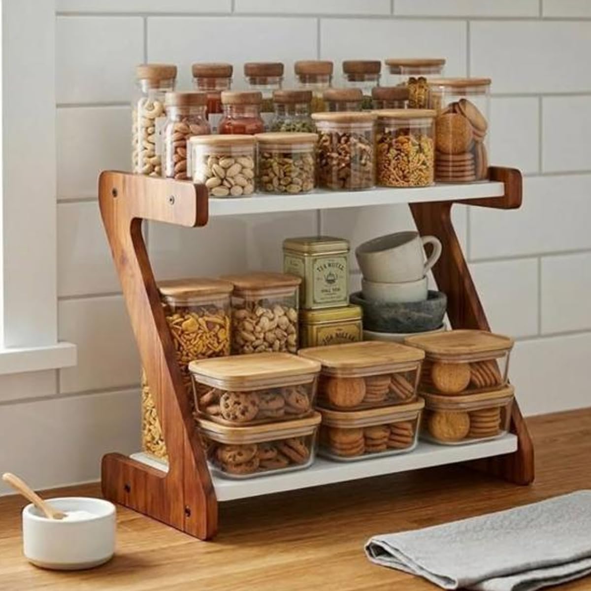 2 Tier Spice Rack Countertop Organiser Kitchen Counter Top Organizer Rack
