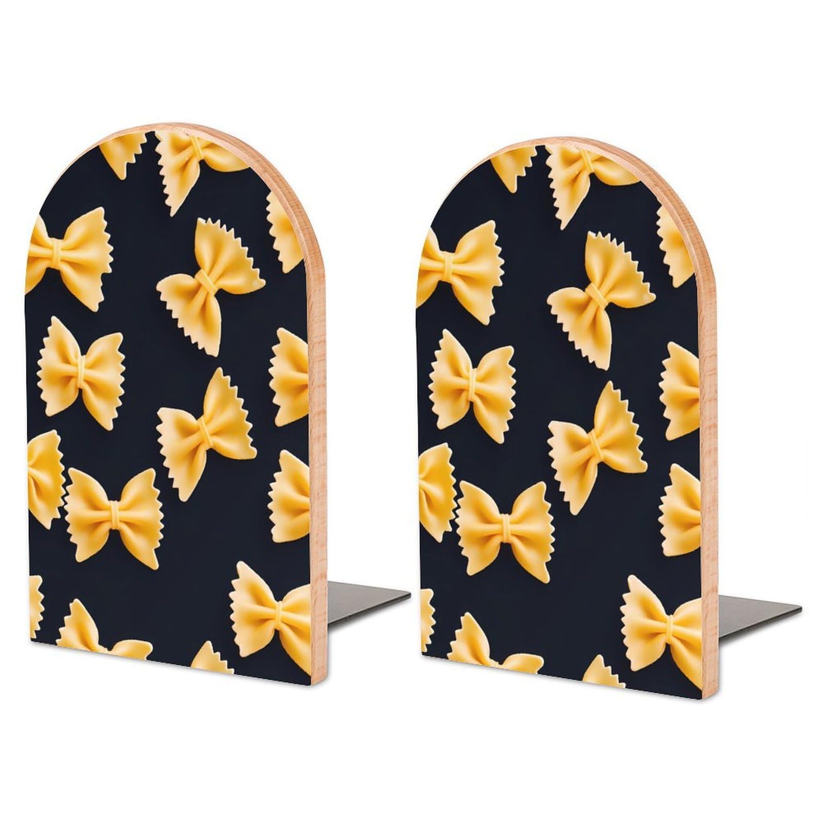 Bow Tie Pasta Funny Book Ends Wood Bookends for Shelves 1 Pair Book Stand for Home Office 7 X 5 Inch