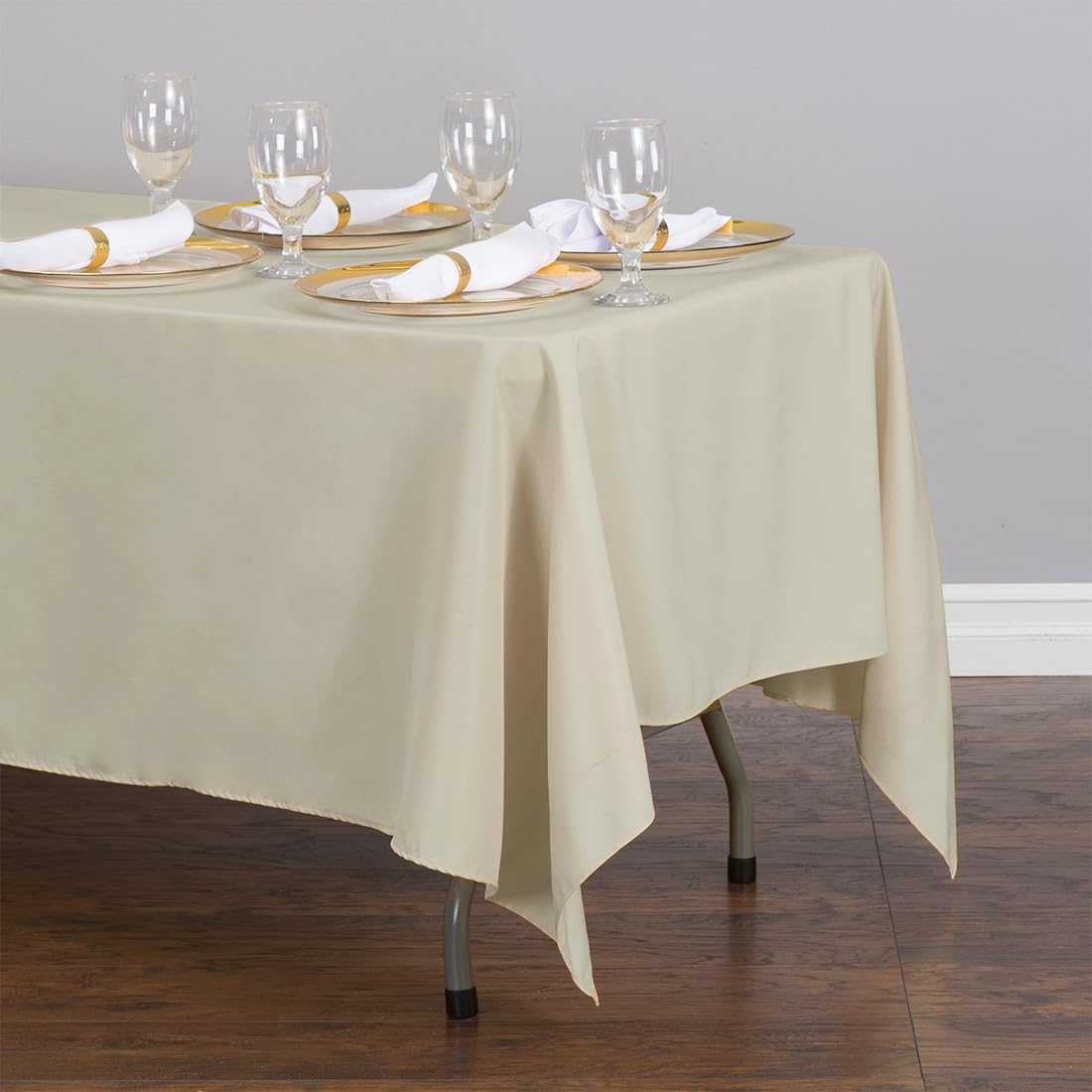 Ltc Linens 5 Pack Beige Rectangular Tablecloths 70 X 120 Inches For 6 Ro 8 Feet Rectangle Banquet Tables With Half-Drop - Stain