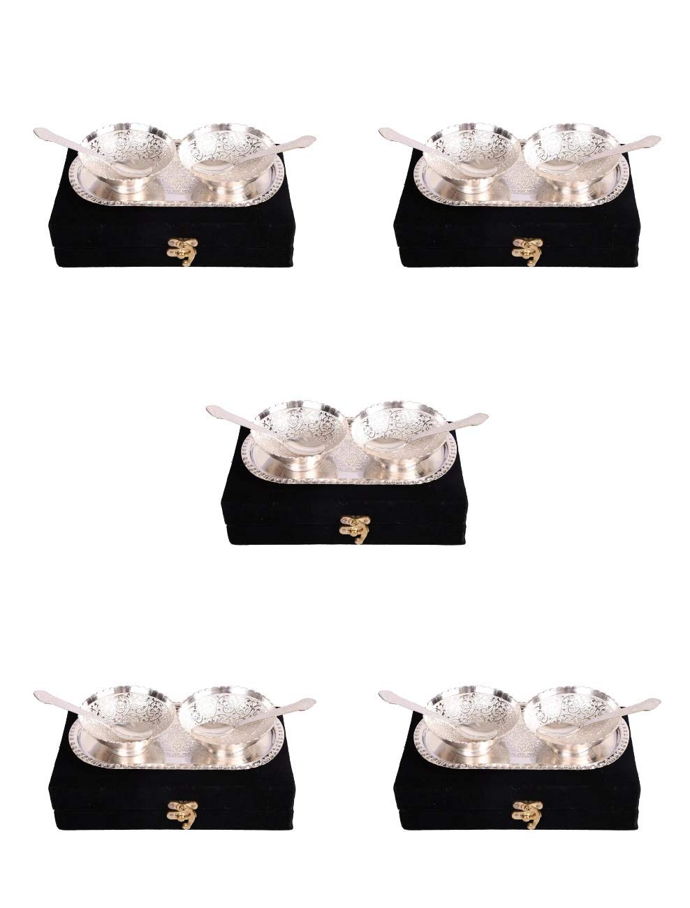 AC ANAND CRAFTS Brass Silver Plated Bowl Spoon and Tray Set of 20 for Best for Gifting, Anniversory, Return Gift, Diwali, New Ye