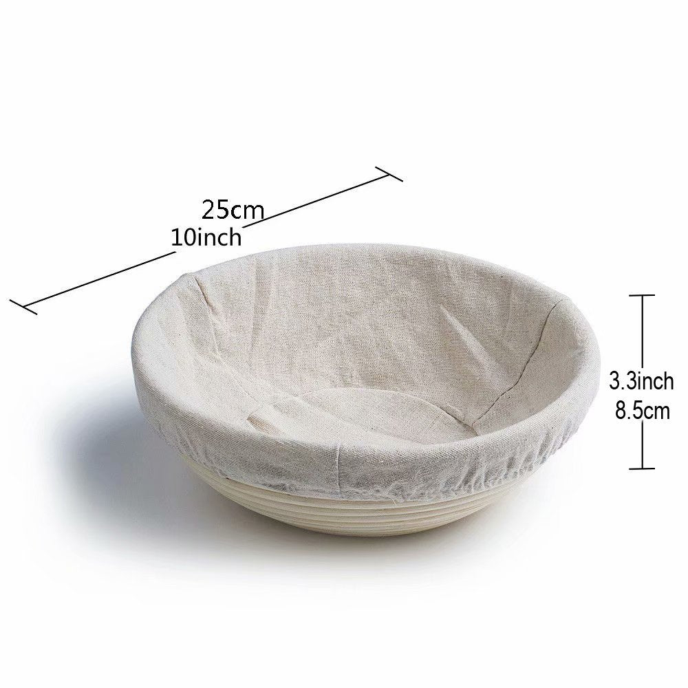 10 Inch Round Banneton Bread Proofing Basket 2 Pcs Natural Rattan Cane Brotform Handmade& Linen Liner Cloth