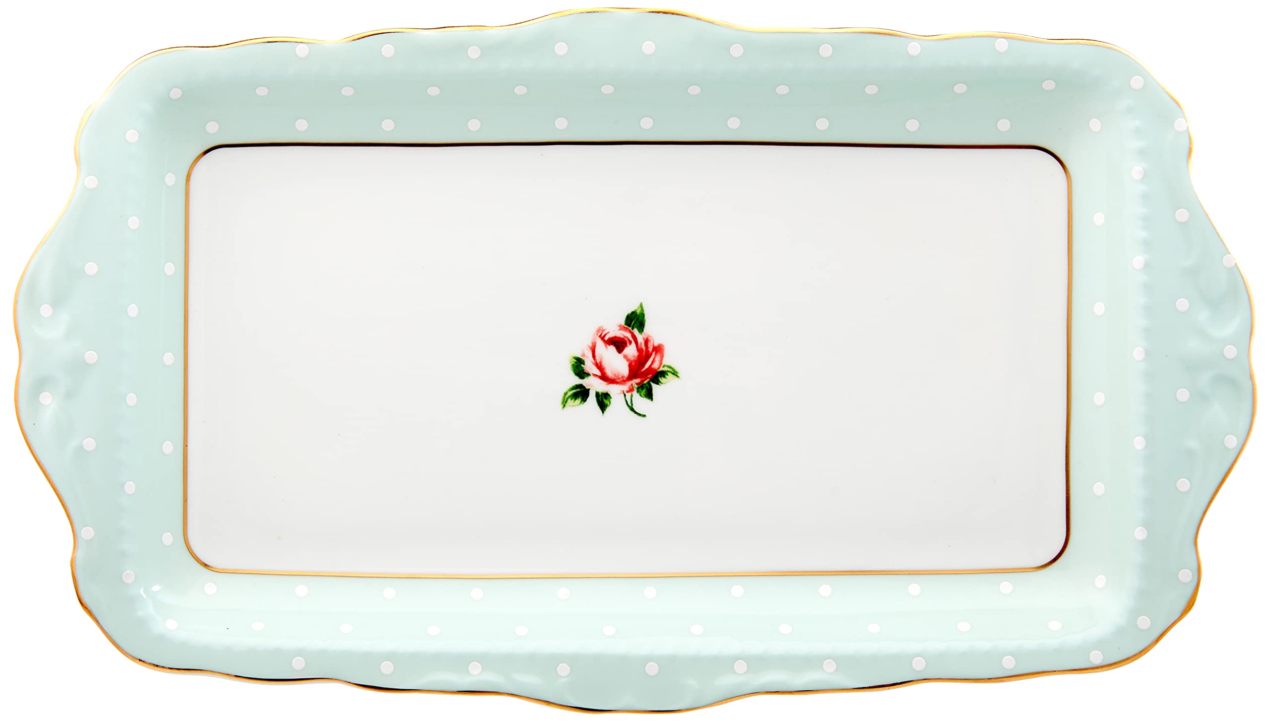 Royal Albert Bone China Polka Rose Sandwich Tray, 11.5'', Green