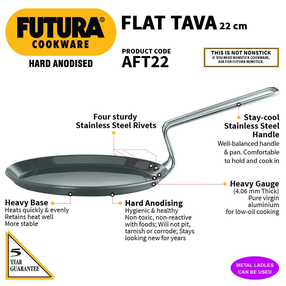 Hawkins/Futura Heavy Gauge Hard Anodised Flat Tava Griddle, 8-Inch