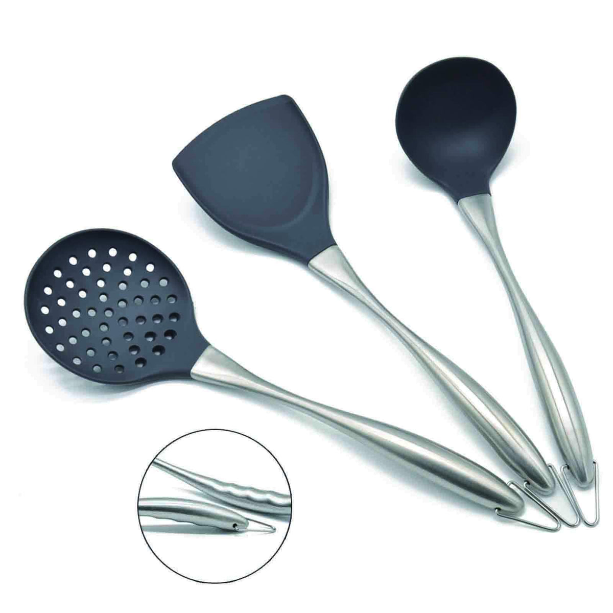 Silicone Stainless Steel Kitchen Utensils Set, 3-Pieces Flexible Silic ...