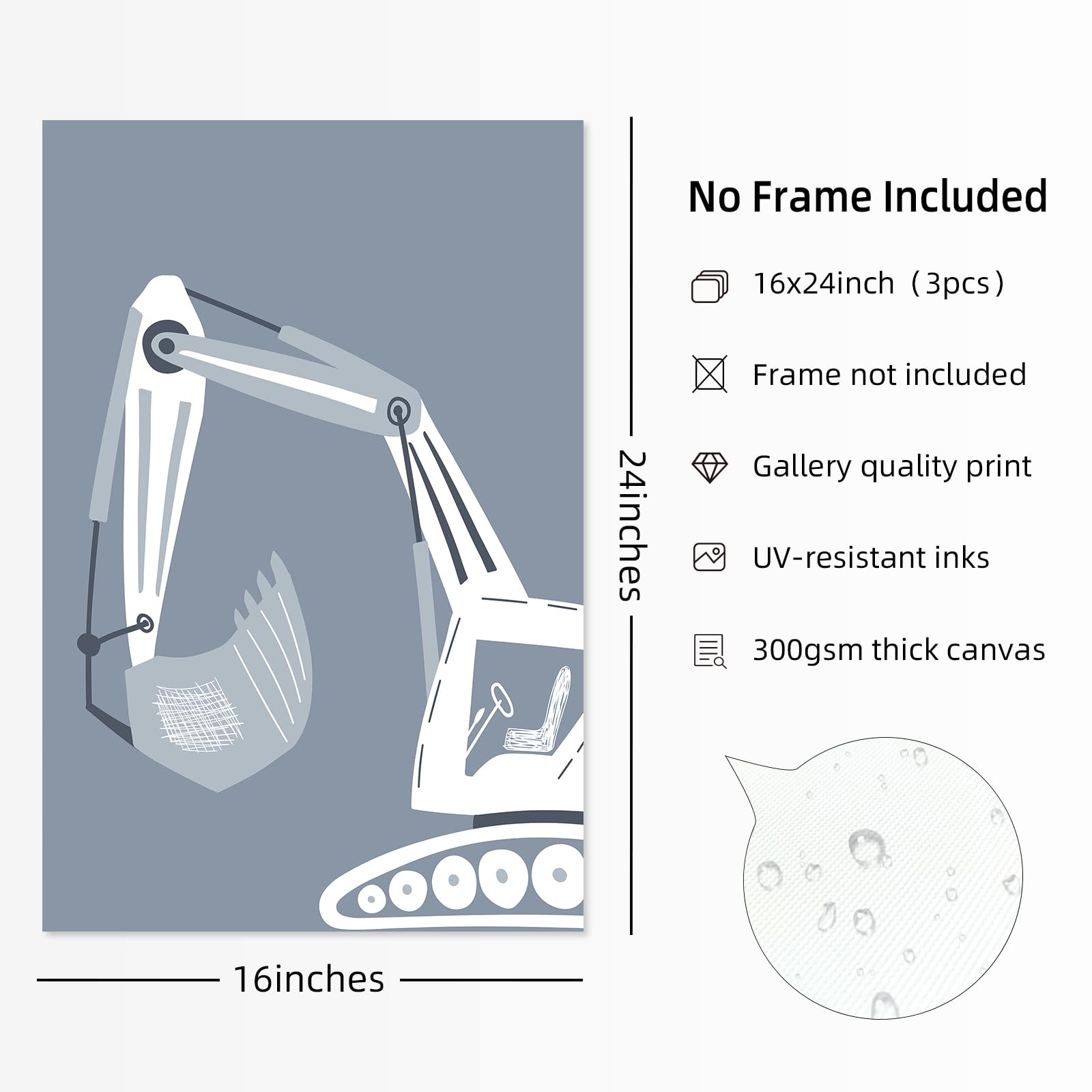 Construction Truck Wall Art Decor Toddler Boys Room Canvas Wall Art Tractor Vehicle Posters Dump Truck Wall Art Kids Bulldozer P