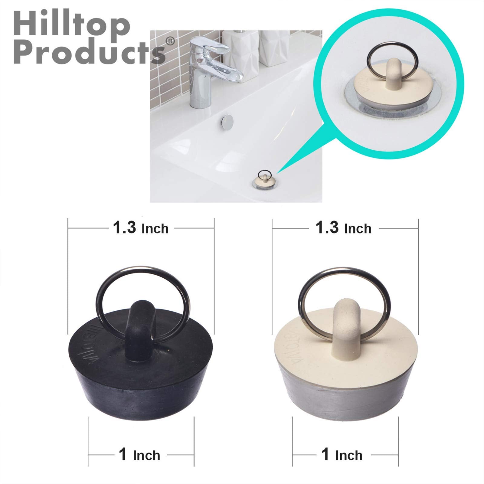 4 Pack - Bathroom Sink Strainers and Stopper Plug Combo - 2.125'' Top / 1'' Basket  Stainless Steel Strainers and Rubber Plug Stopper for Standard Bathroom Sink  Utility  Slop  Lavatory and RV Sink