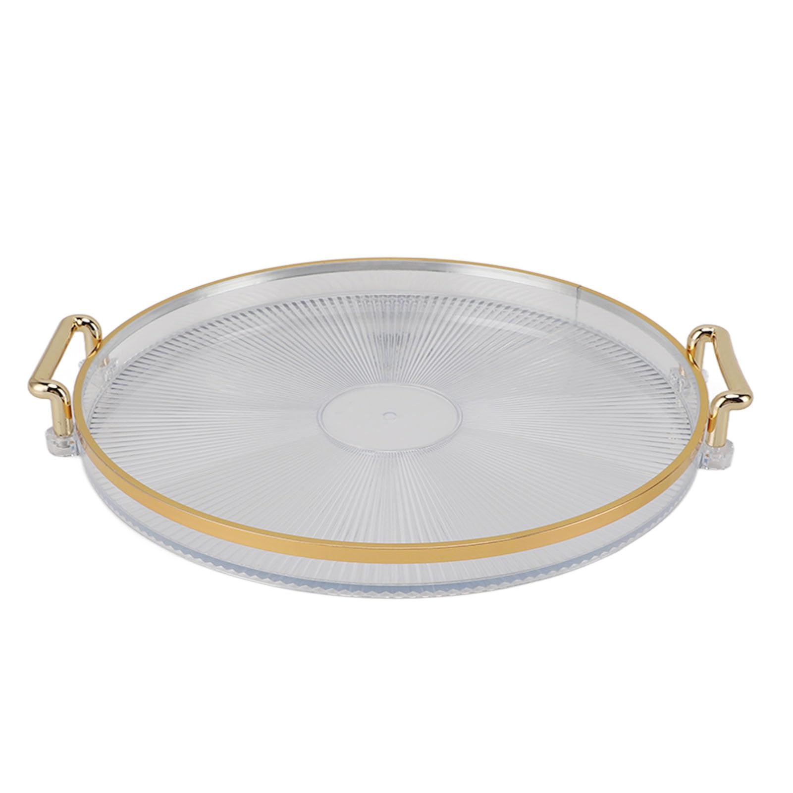 Round Serving Tray, Decorative Tray With Gold Handle For Fruit, Desserts, Snacks (Transparent)