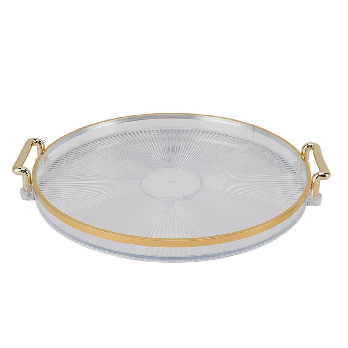 Round Serving Tray, Decorative Tray With Gold Handle For Fruit, Desserts, Snacks (Transparent)