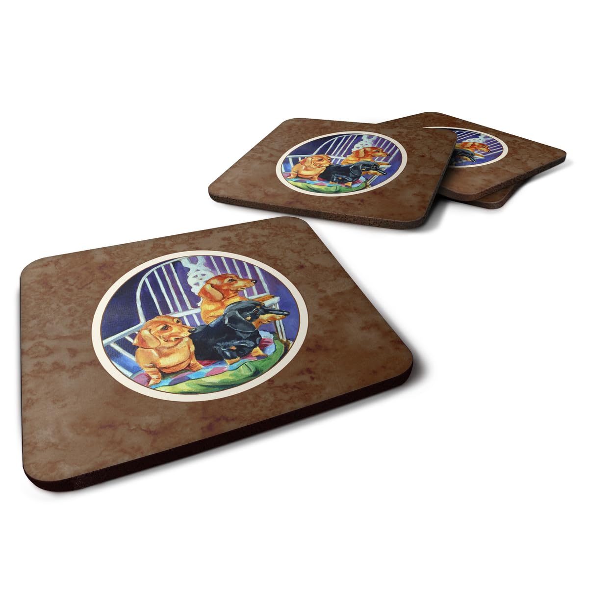 Carolines Treasures Dachshund Two Red And A Black And Tan Foam Coasters (Set of 4), 3.5, Multicolor