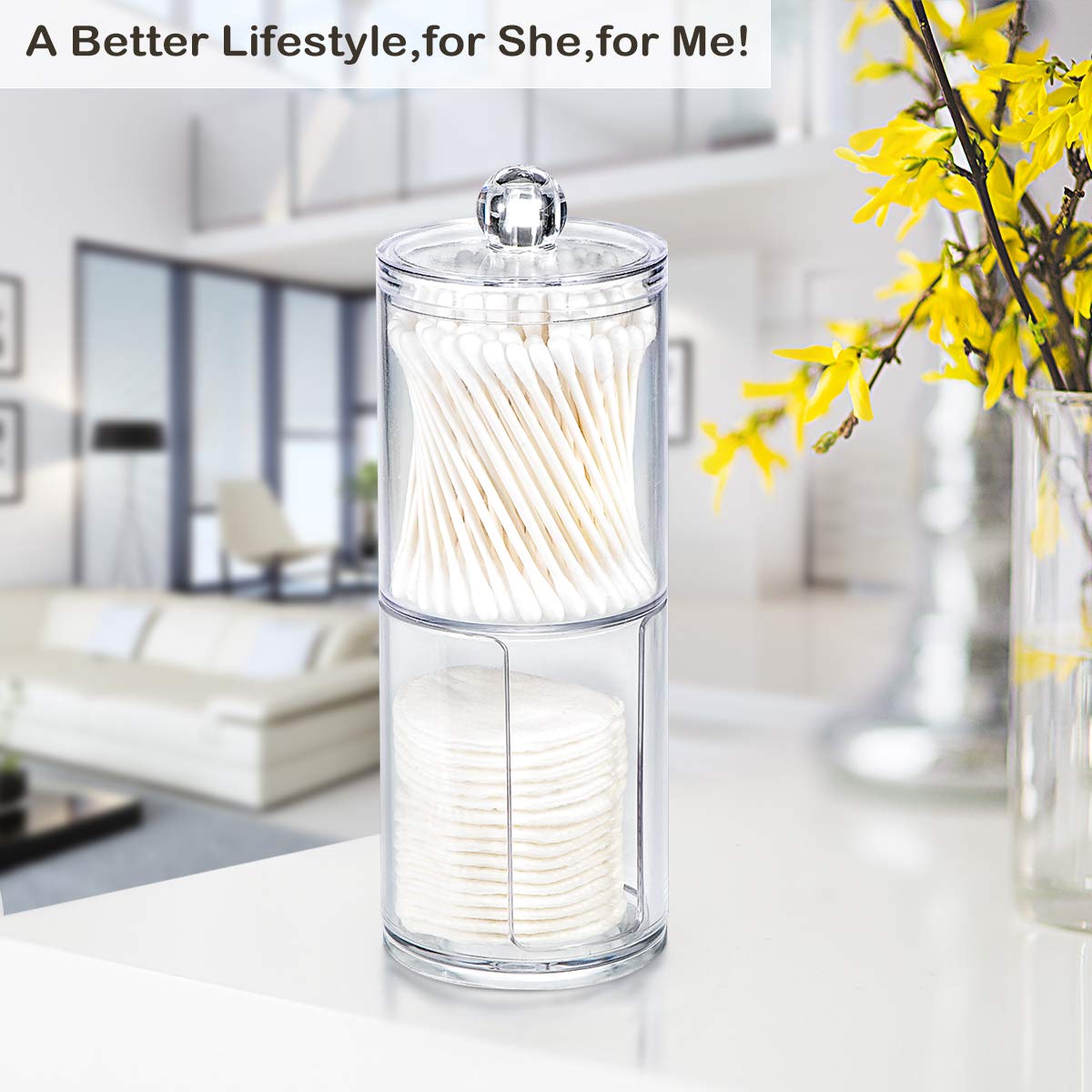 Sheechung Qtip Holder Dispenser Set - Apothecary Jars Bathroom Clear Plastic Acrylic For Cotton Balls,Cotton Swabs,Q-Tips,Cotton