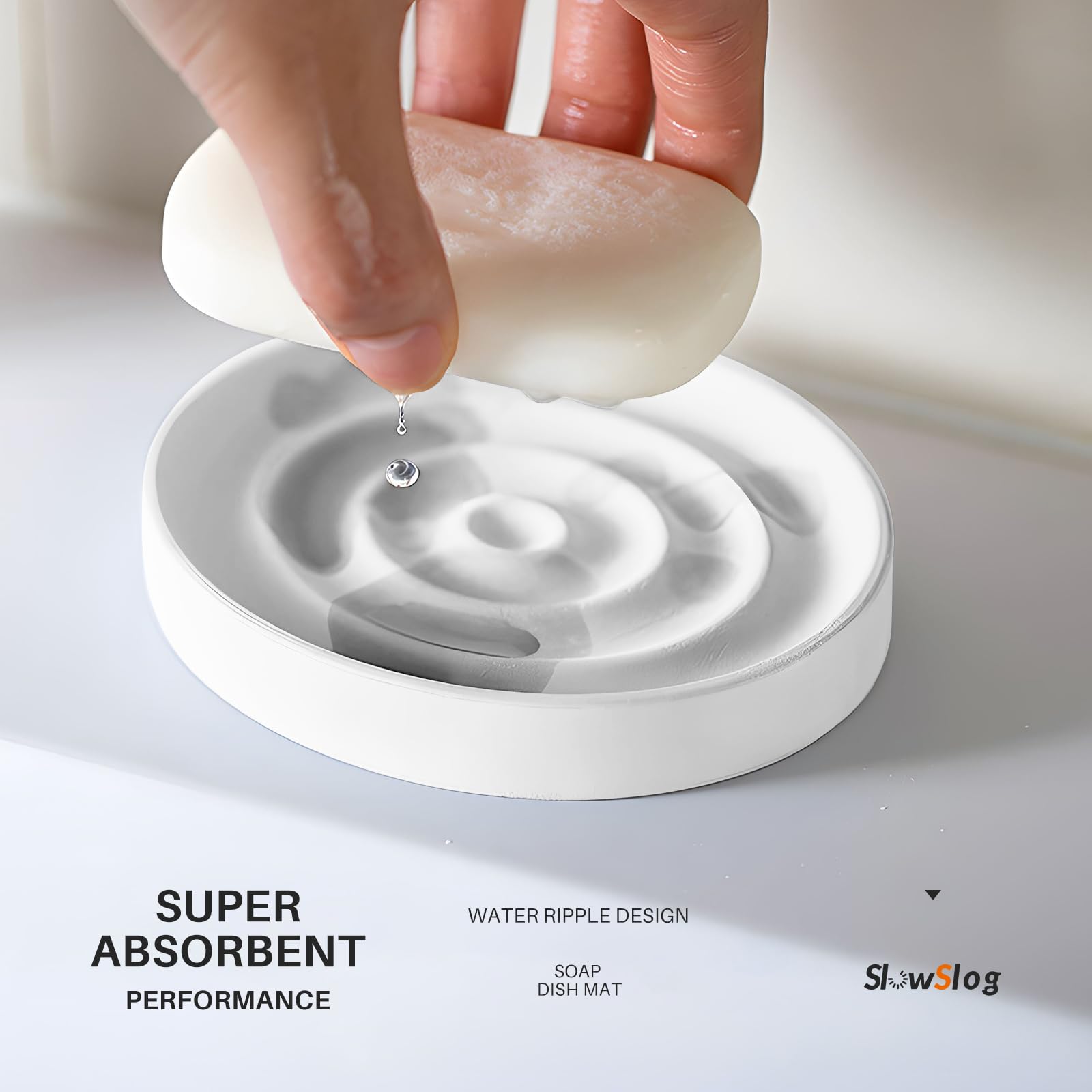 Slow Slog 2 Pack Diatomite Soap Dish Holder, Quick Dry Stone Soap Holder, Water Absorbent Stone Soap Dish Holder, Diatomaceous E