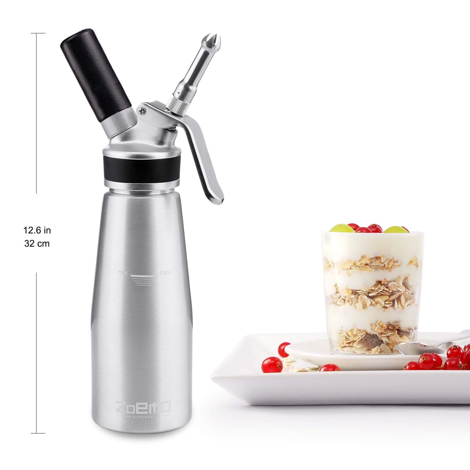 Profesional Whipped Cream Dispenser - Ugraded Full Metal Cream Whipper Canister, W/Durable Metal Body & Head With 3 Stainless St