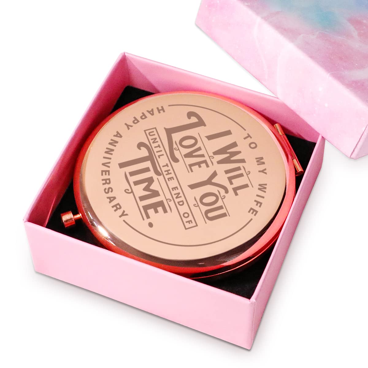 Happy Anniversary Compact Mirror For Wife, Personalized Wedding Anniversary Prestents For Her, Best Romantic Anniversary Marriag