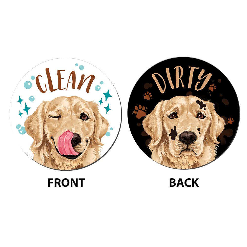 Wirester 3.5 Inch Dishwasher Clean Dirty Flip Sign Double-Sided Decoration For Kitchen Dishwasher Washing Machine, Golden Retrie