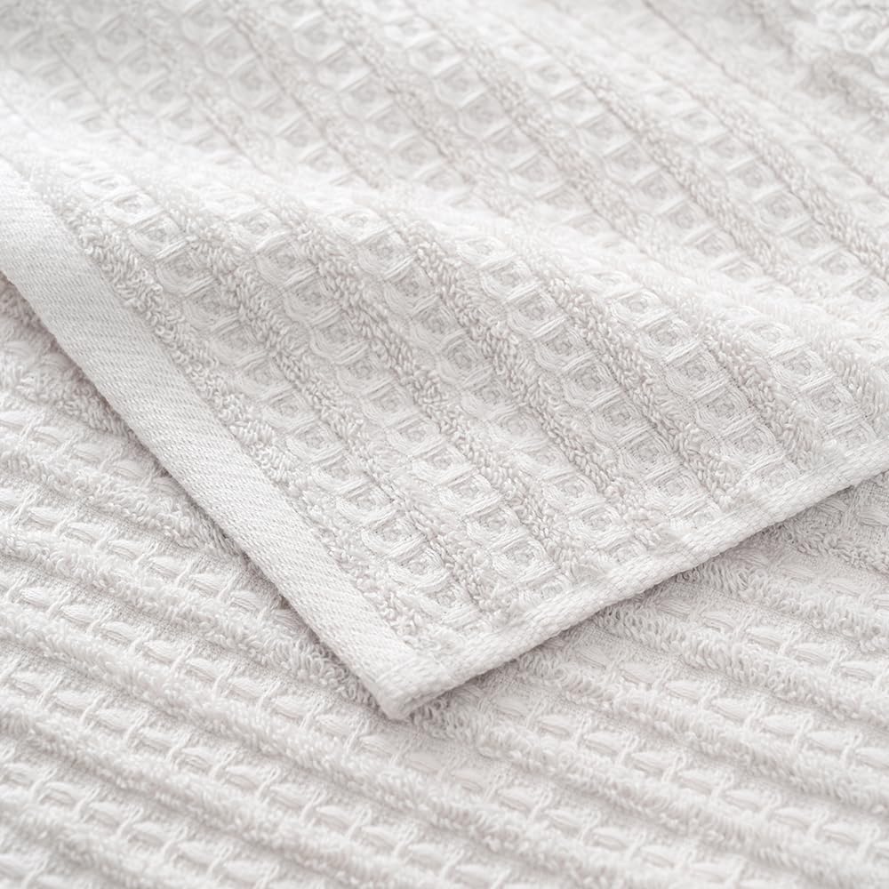 Sense Gnosis Light Grey Waffle Hand Towel Set Of 2 Super Soft 100% Cotton Terry Striped Pattern Ultra Absorbent Hand Towel For B