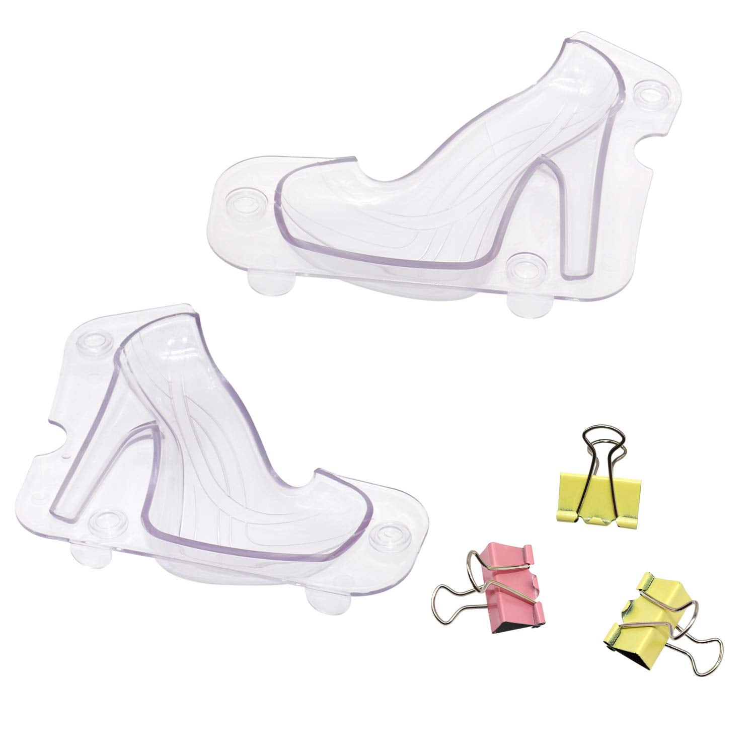Big Size 3D High Heel Shoe Chocolate Mold, 7.5'' X 7'' X 2.7'' Crystal Jelly Lady Shoes Mould With 3 Clips Candy Cake Decoration