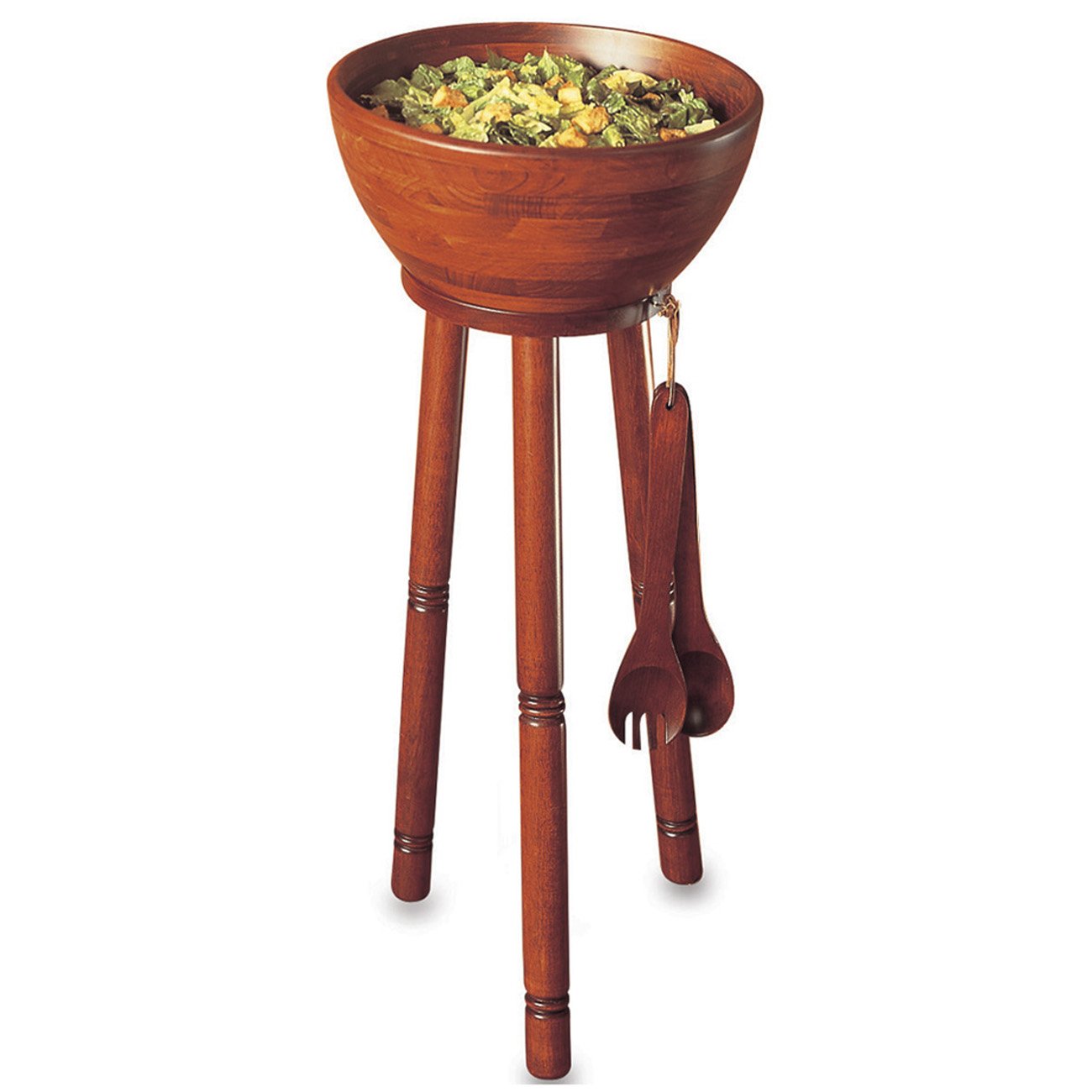 Woodard & Charles Extra Large Salad/Serving Bowl Set With Stand. 16'' X 7'' Bowl, 30'' Stand, 14'' Servers -Perfect For Caesar S