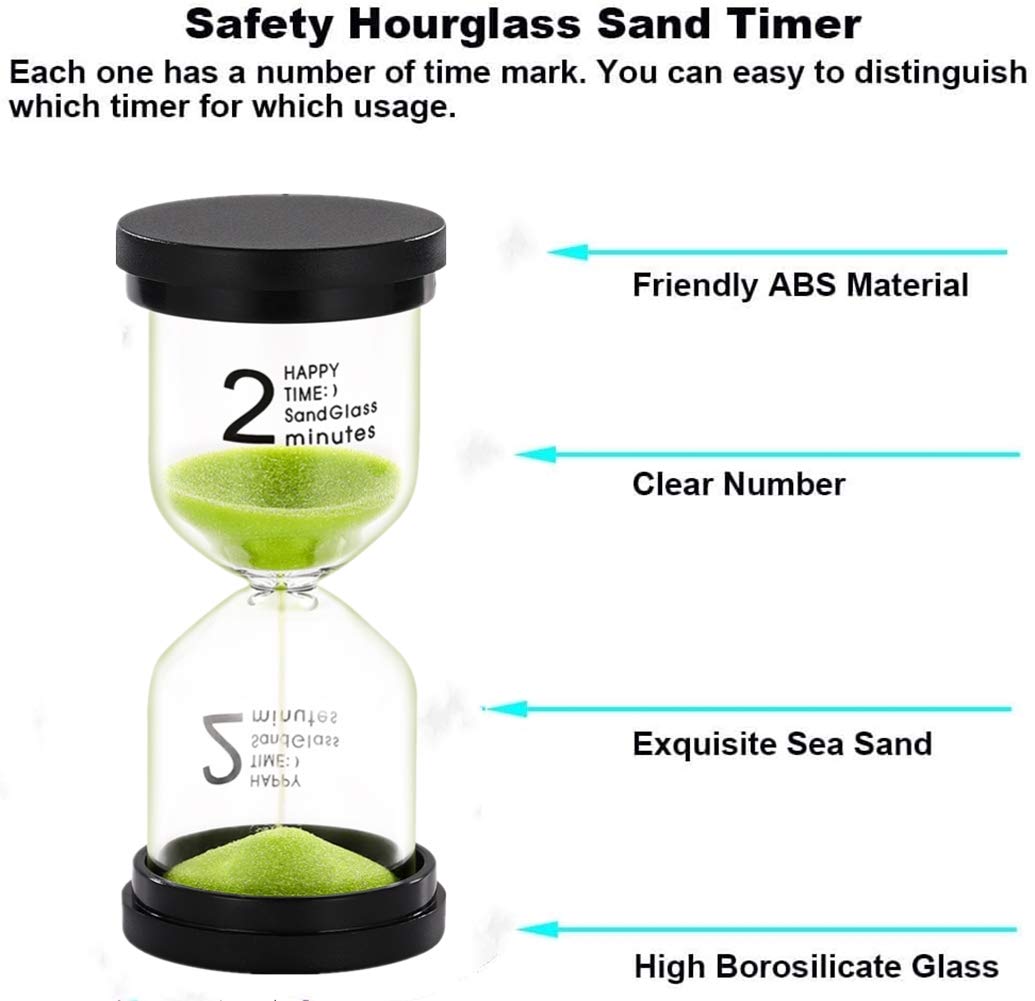 Suliao Hourglass 2 Minute Sand Timer: Plastic Green Sand Watch 2 Min, Large Reloj De Arena Two Minutos, Colorful Hour Glass Sand