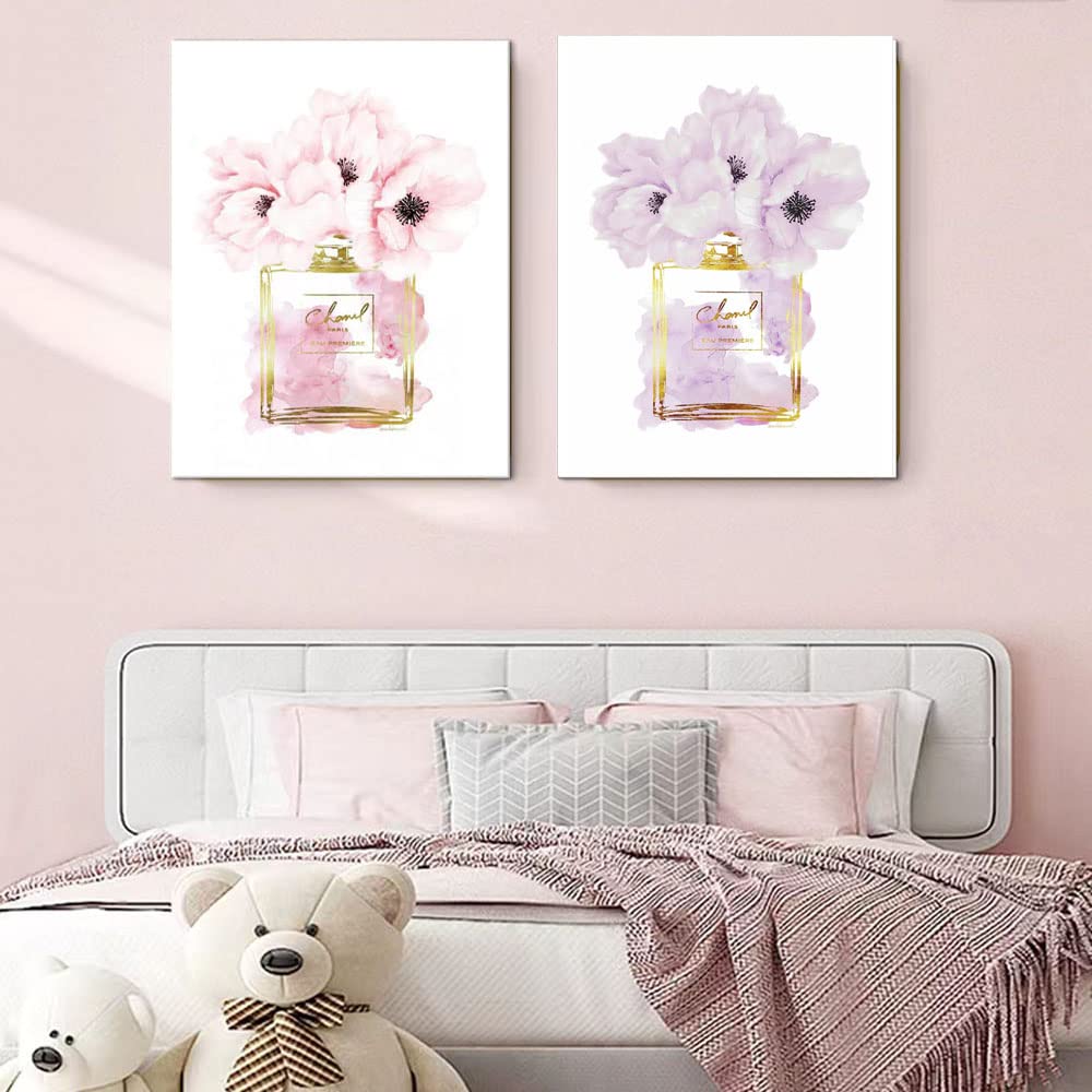 Warm Art Canvas Wall Art - Glam Perfume Chanel Decor - Purple Flowers - 12L x 16W - Wood for Bedroom & Bathroom