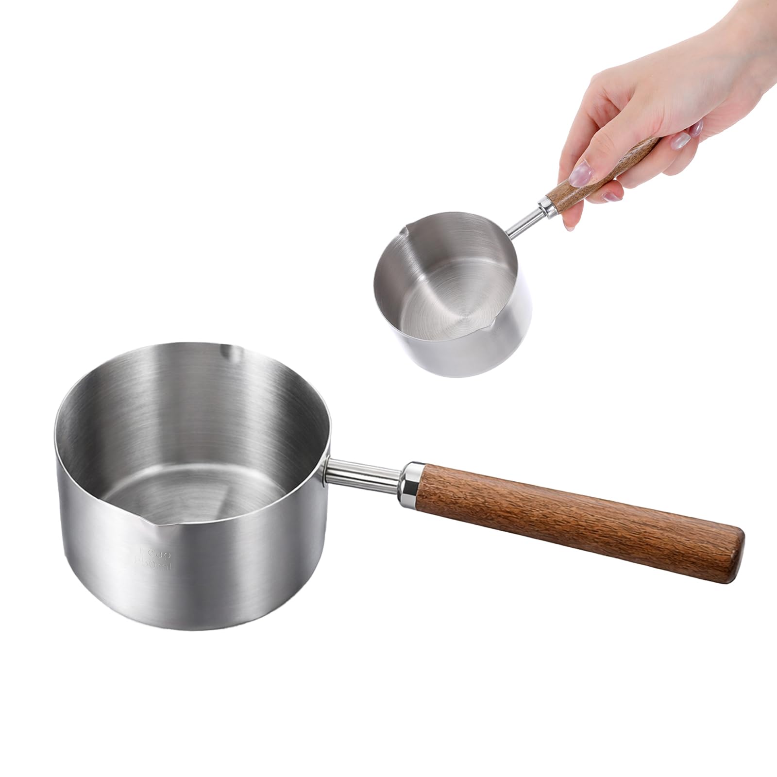 250ml Mini Sauce Pan Small Steel Pots for Cooking Butter Warmer Pot Stainless Steel Mini Cook Pan Small Milk Warmer Pot with Pou