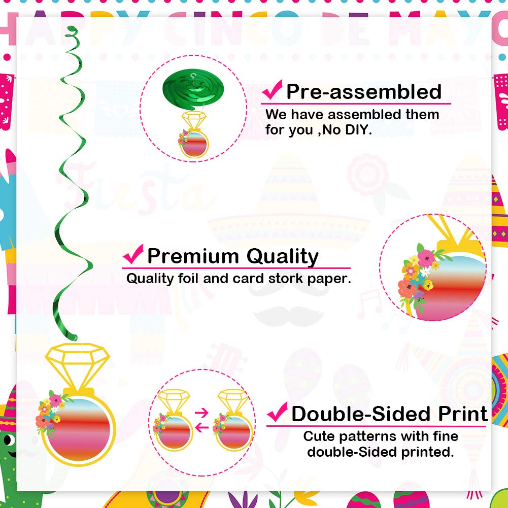 Mexican Final Fiesta Hanging Swirl Decorations, Final Fiesta Bachelorette Bridal Shower Party Decorations Llama Cactus Garland F