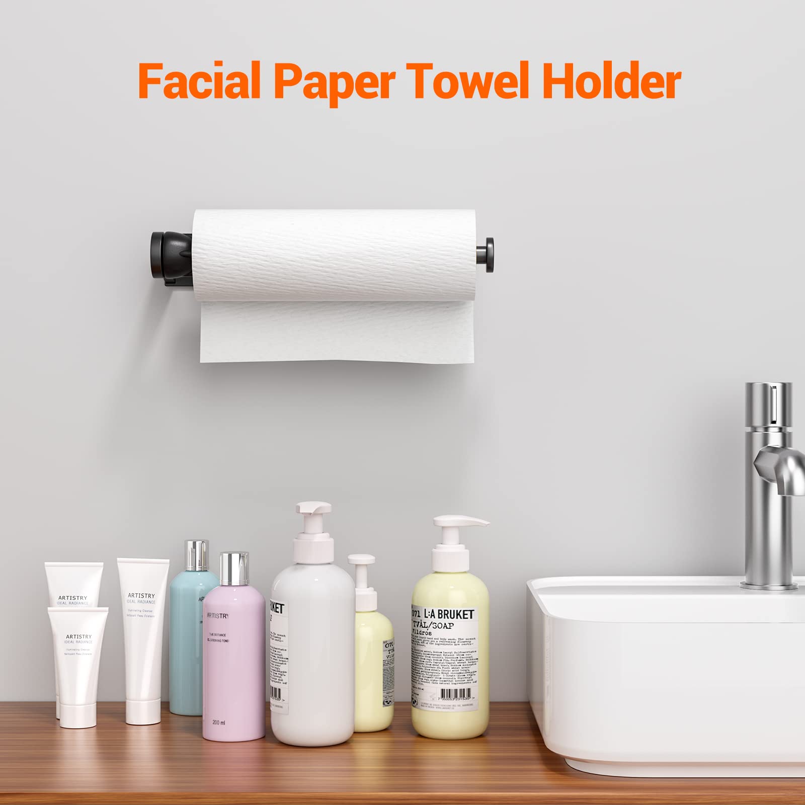 Paper Towel Holder Under Cabinet, Single Hand Operable Wall Mount With Damping Effect, Self-Adhesive Or Drilled For Kitchen Bath