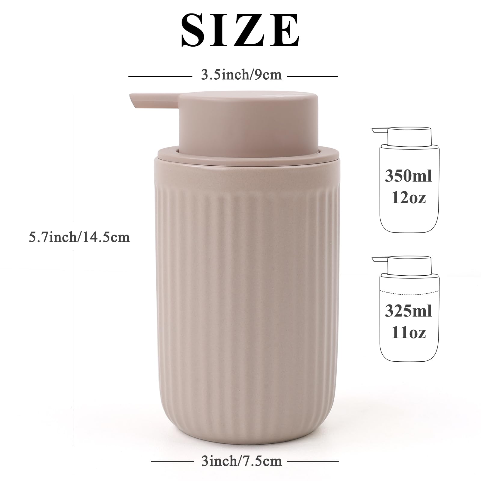 Bosilunlife Dish Hand Soap Dispenser - Khaki Liquid Pump Soap Dispenser For Bathroom Decro 12Oz Ceramic Kitchen Dish Dispenser W