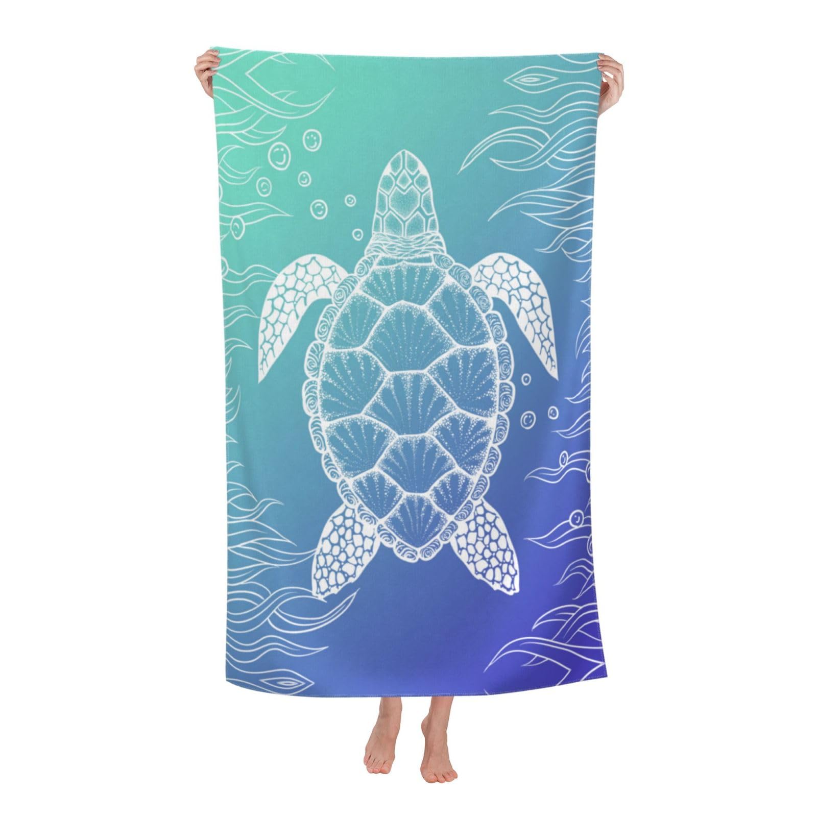 Voohddy Sea Turtle Ocean Beach Towel Large Soft Absorbent Microfiber Quick Dry Oversized Bath Towels For Bathroom Women Men Pool