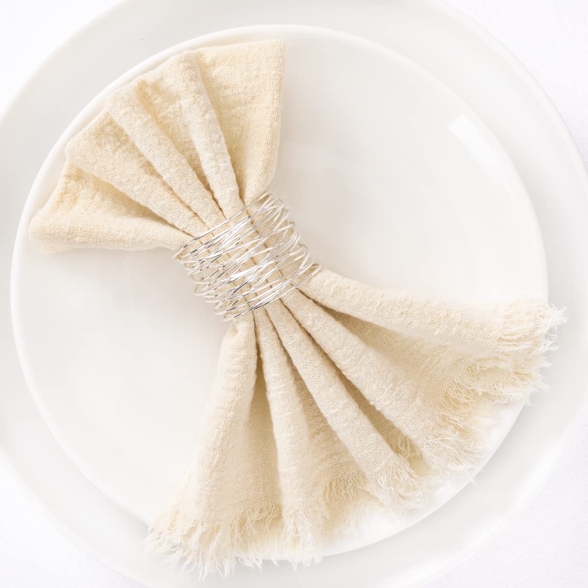 Socomi Set Of 8 Linen Napkins Beige Easter Spring Cloth Napkins Washable Cotton Dinner Napkins Fringe 17''X17'' For Wedding Part