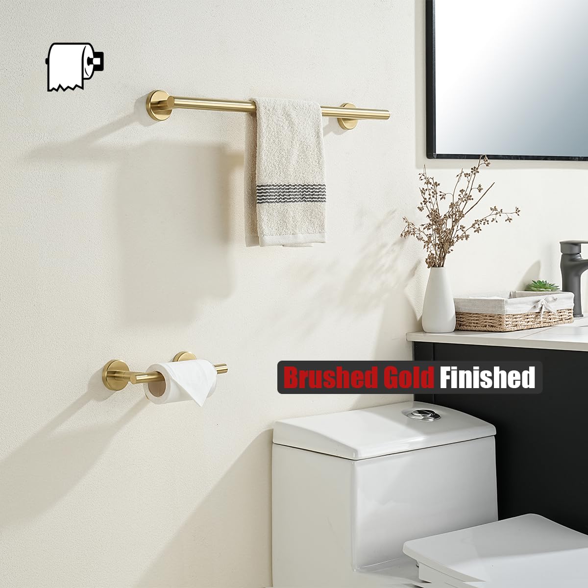 Jqk Gold Toilet Paper Holder, Double Post Pivoting Tissue Holder Wall Mount, 304 Stainless Steel Hold Mega Rolls, Tph150-Bg