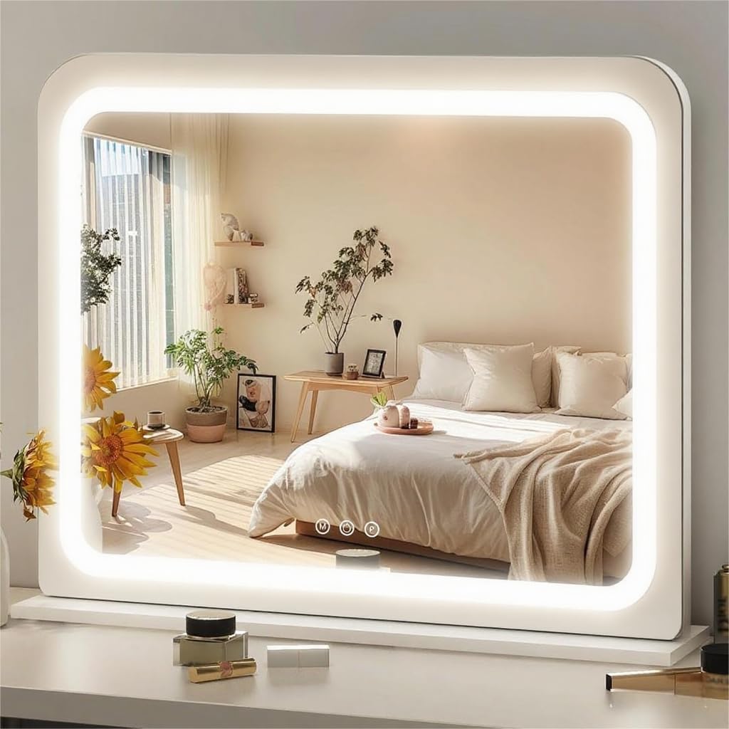 Fennio Vanity Mirror With Lights 17''X13'' Makeup Mirror With Lights,Vanity Mirror Touch Screen With 3-Color Lighting,Dimmable,F