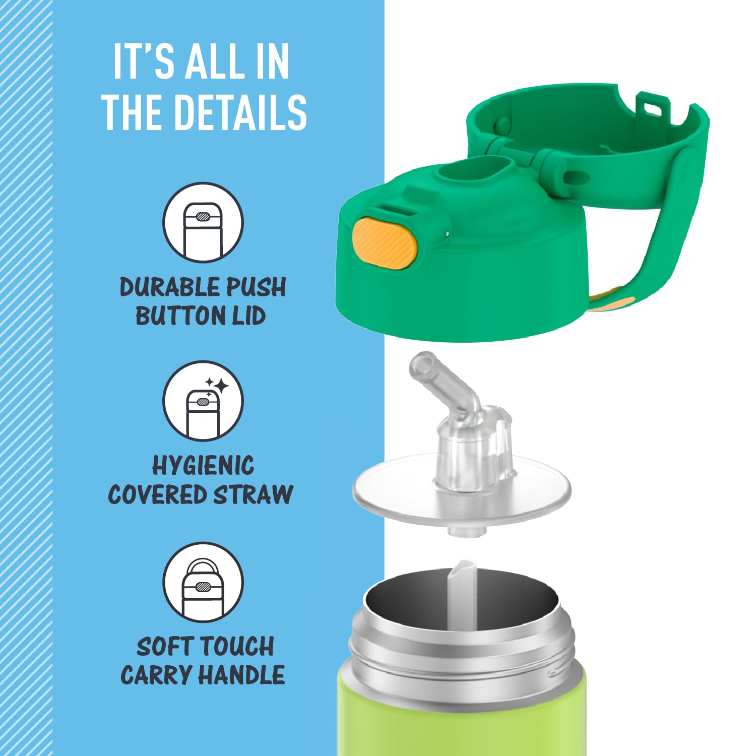 Thermos Funtainer Water Bottle With Straw - 12 Ounce - Kids Stainless Steel Vacuum Insulated Water Bottle With Lid, Lime/Orange
