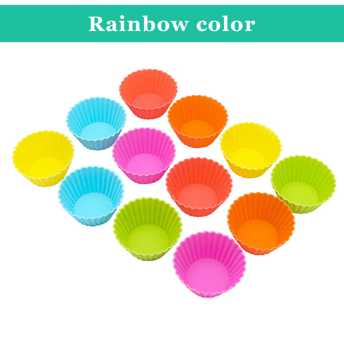 Biaogan Extra Large Reusable Silicone Baking Cups,12 Pack Nonstick Muffin And Cupcake Liner,6 Rainbow Colors