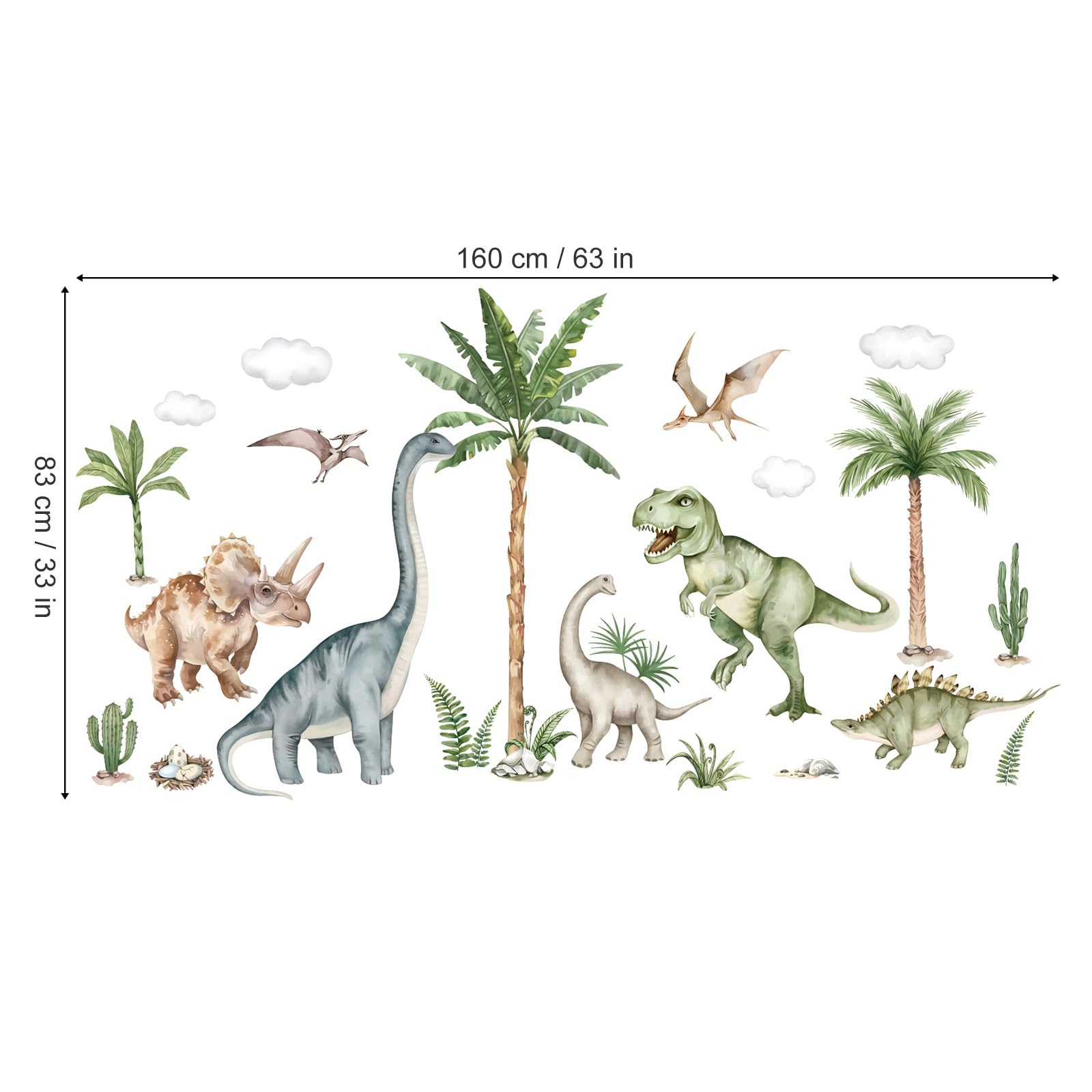 Wondever Large Dinosaur Wall Stickers Tropical Animal Dino Palm Tree Plants Wall Art Decals For Boys Room Baby Nursery Kids Bedr