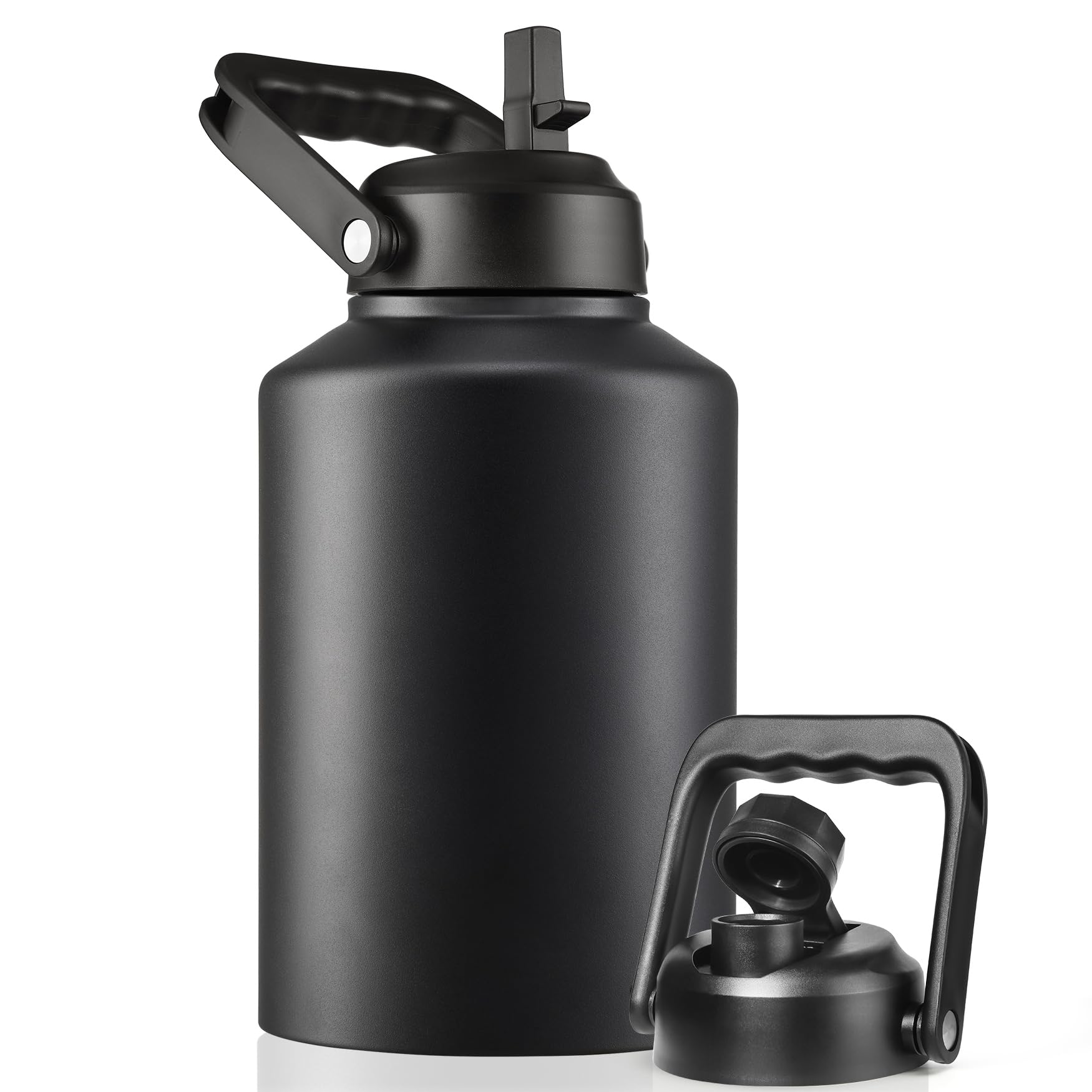 EALGRO Insulated Gallon Water Bottle Jug with Straw, 128 oz Large Stainless Steel Sports Metal Water Canteen With Handle, Therma