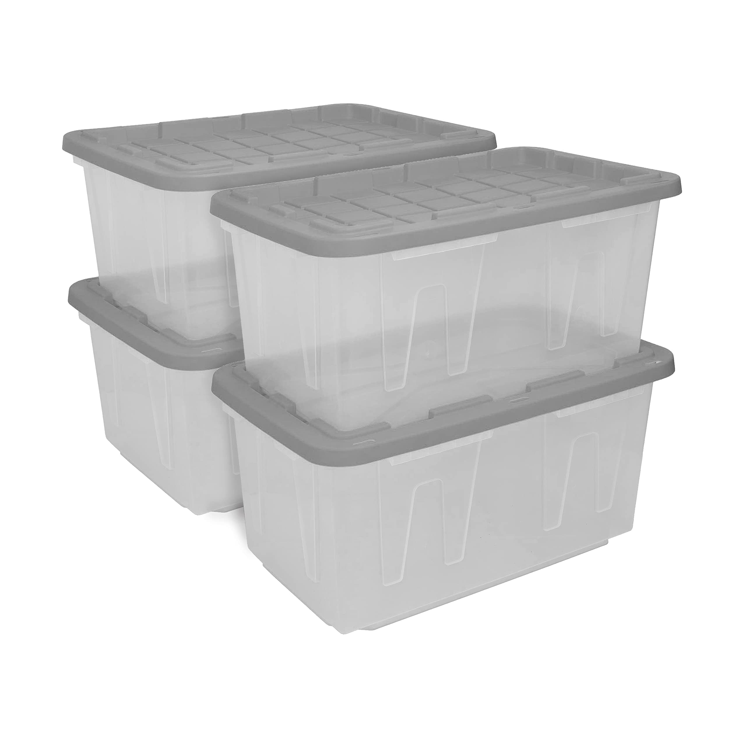 Cx Black & Yellow, 27-Gallon Heavy Duty Clear Storage Container & Snap-Tight Lid, Clear & Grey (14.3   H X 20.6   W X 30.6   D),