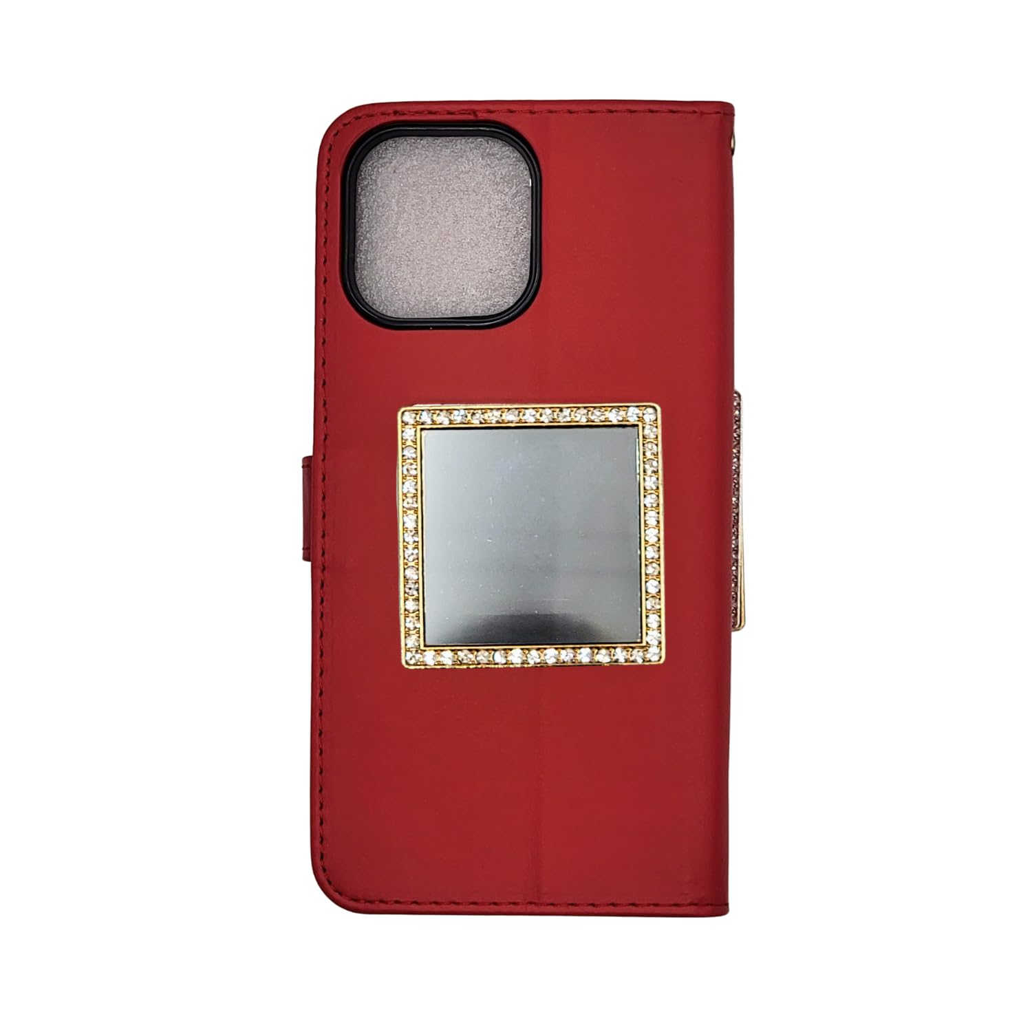 Wireless City Diamond Bling Makeup Mirror For Phone Case - Gold, Stick-On Vanity Mirror With Cubic Zirconia Stones, Universal Fi