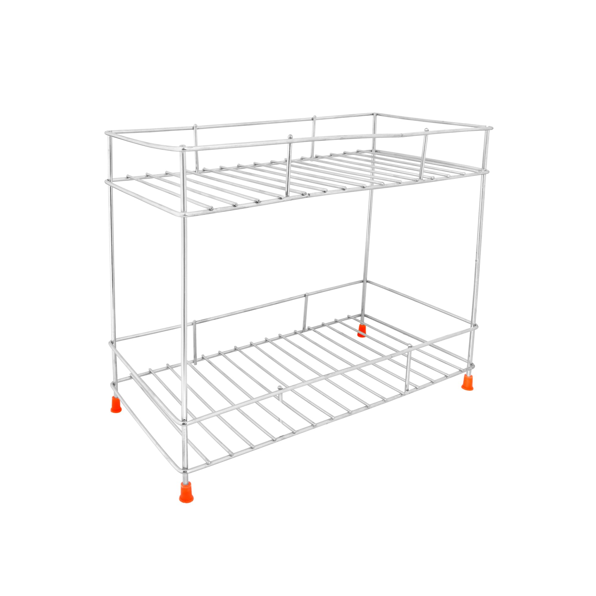 Glun Stainless Steel 2Tier Kitchen Countertop Spice Container Organizer Rack: Chrome Finish With Included Shelf Liner For Kitch