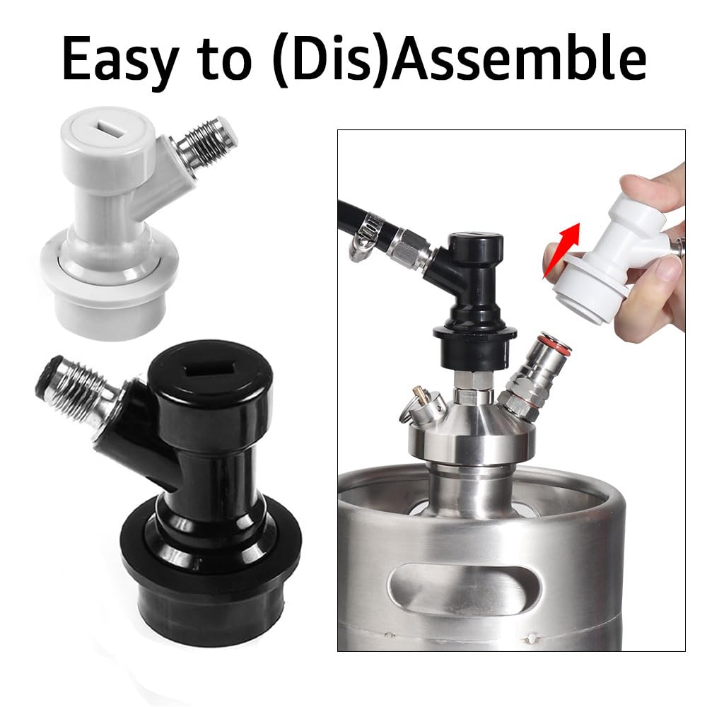 MRbrew 1 Pair Ball Lock Disconnect Set  Home Brew Ball Lock Corny Keg Fittings for Keg Posts Coupler  with Stainless Steel 5/16'' Gas & 1/4'' Liquid Barbs & Extra 2 Hose Clamps & MFL Swivel Nuts