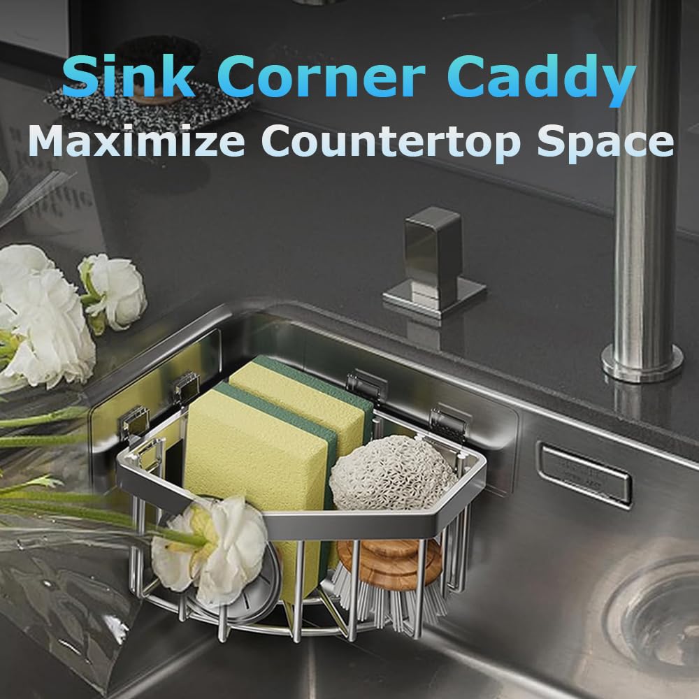 Sink Sponge Holder Corner Sink Caddy Sink Organizer For Kitchen Bathroom Save Space Triangle Soap Holder Stainless Steel Shower