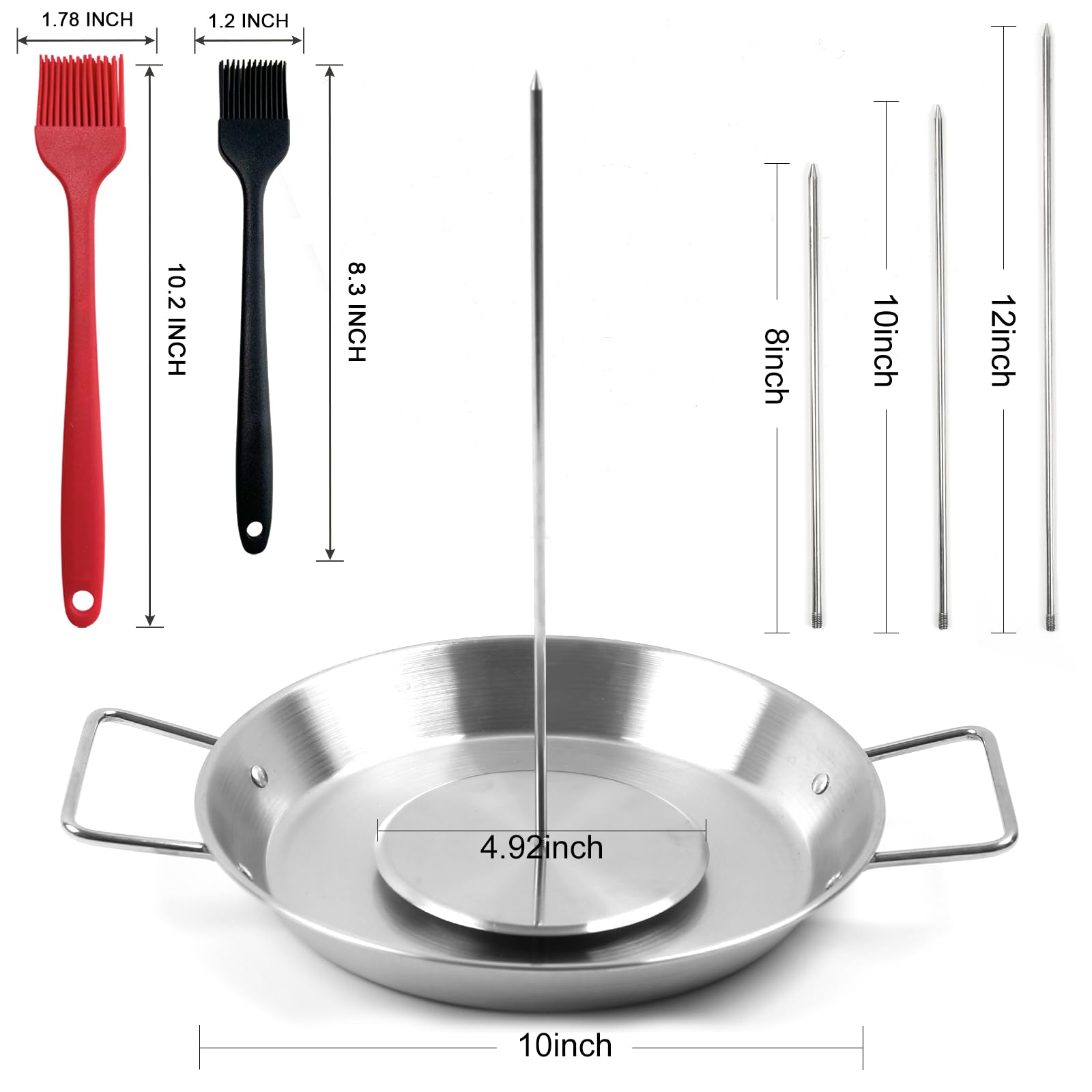 Fengzhe Al Pastor Skewer For Grill, Stainless Steel Vertical Skewer, Brazilian Spit Stand With 3 Spikes,2 Brushes,Ideal For Taco