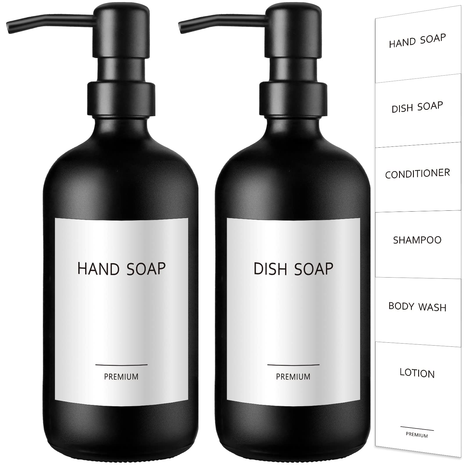 Gmisun Hand And Dish Soap Dispenser Set, 2 Pack Kitchen Matte Black Soap Dispenser With Rustproof Stainless Steel Pump, 16 Oz Re