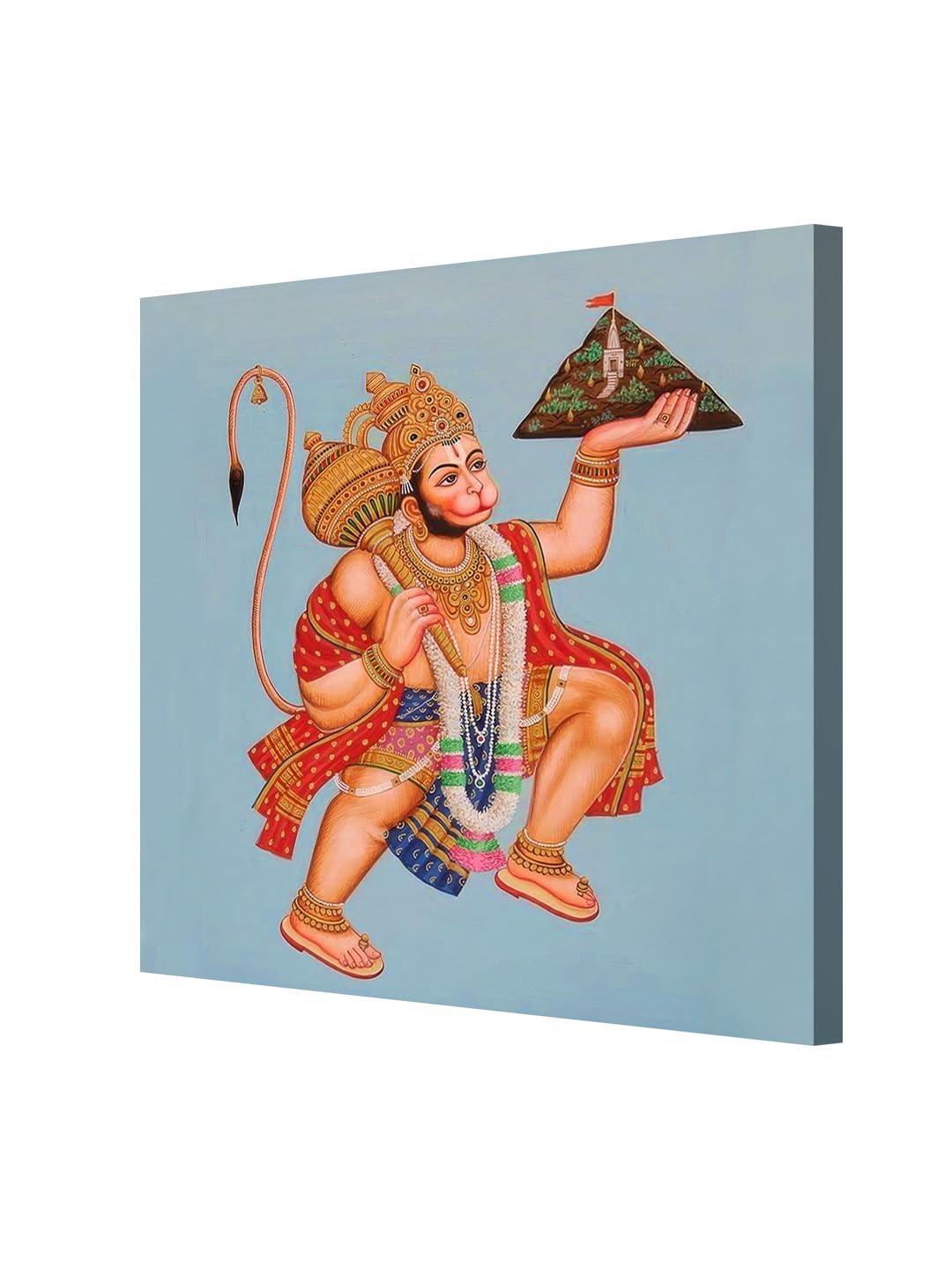 999Store Hanuman Carrying The Sanjeevani Mountain With Devotion - Canvas Painting | Ramayana Art, Hindu Mythology Decor, Hanuman