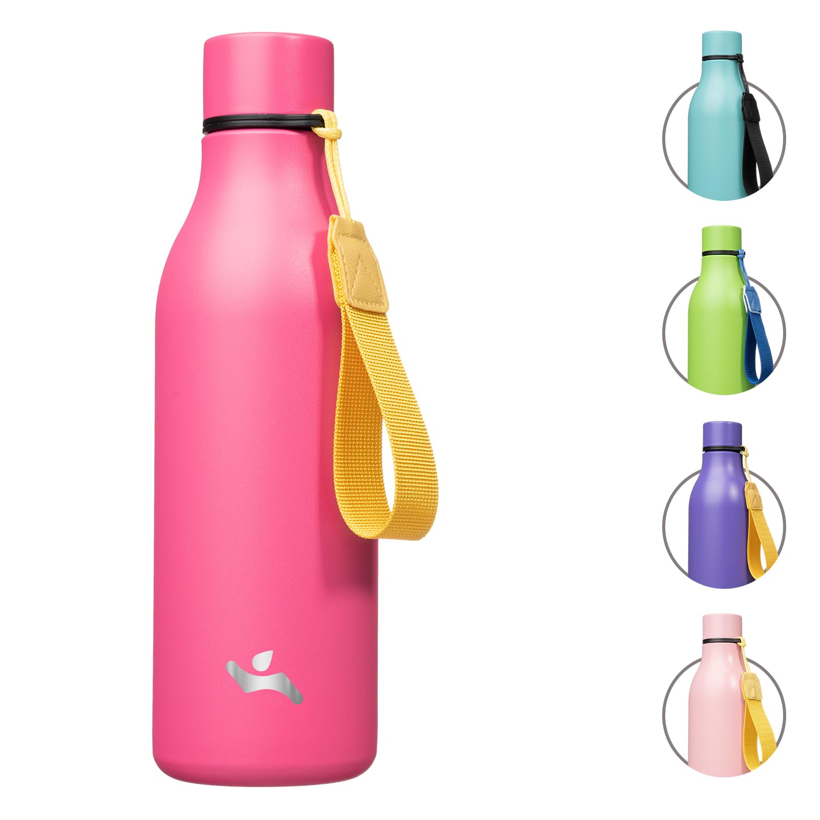 Konokyo Insulated Water Bottle with Strap,18 oz Double Wall Stainless Steel Vacuum Bottles Metal Water Flask,Pink