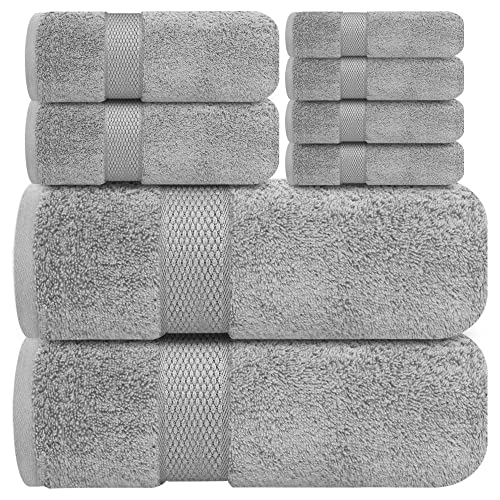 Infinitee Xclusives Premium Light Grey Bath Towel Set For Bathroom - [Pack Of 8] 100% Cotton Bathroom Towel Set - 2 Bath Towels,