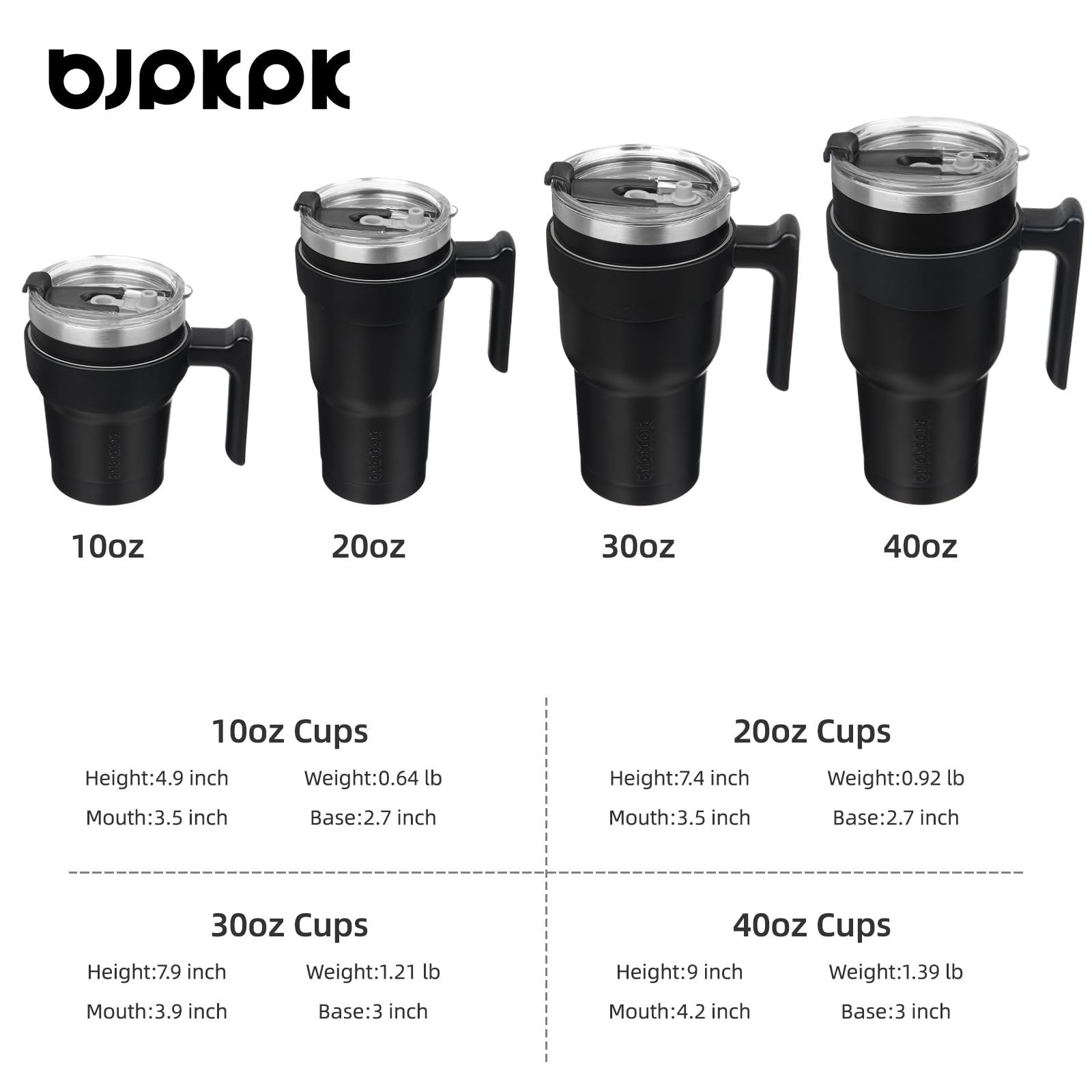 Bjpkpk Tumbler With Handle 10 Oz Stainless Steel Double Wall Insulated Tumbler Cups With Lid And Straw,Black