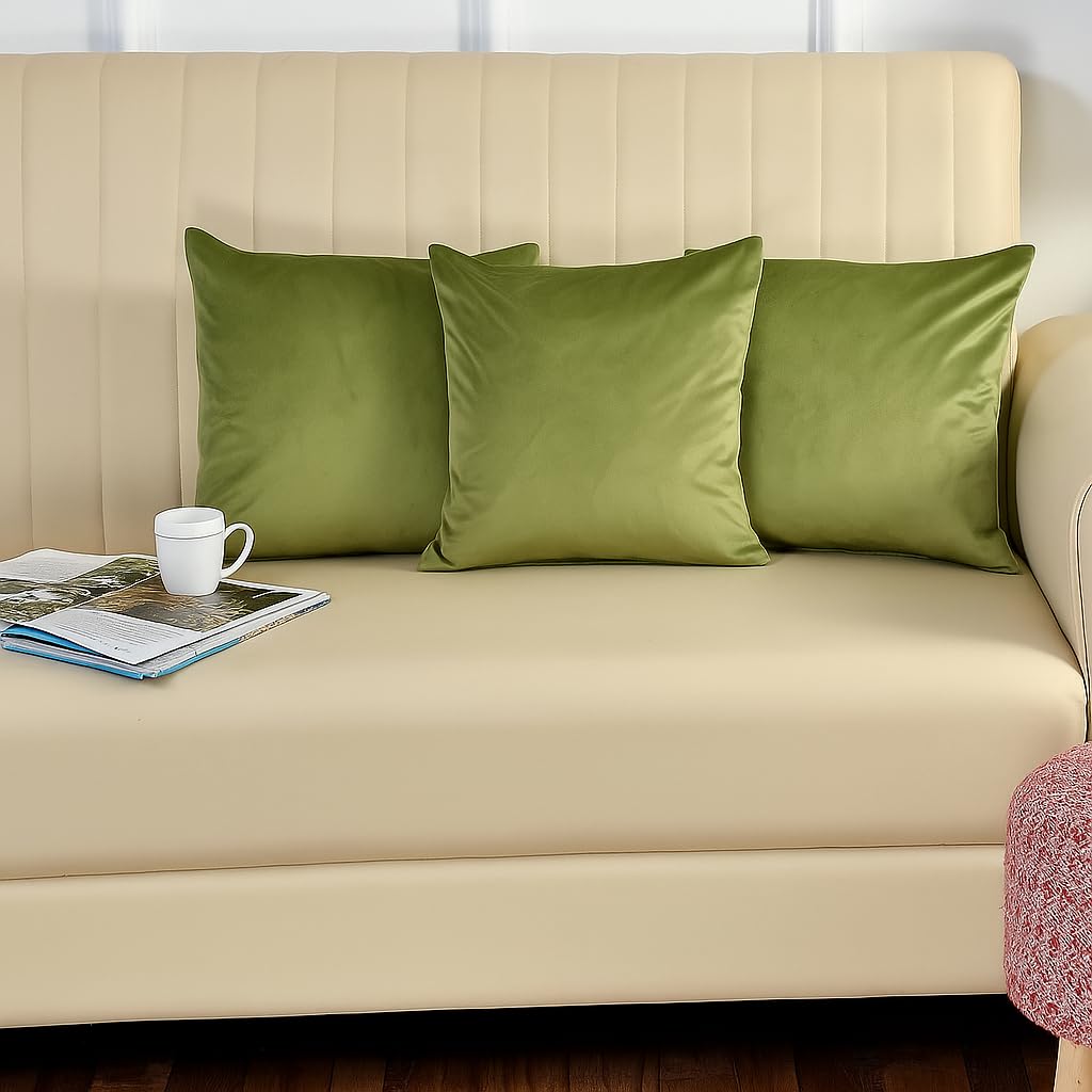 Stuffique Velvet Pillow Solid Plain 190 Tc Cushion Covers Pack Of 3 (12 X 12 Inch) Pista
