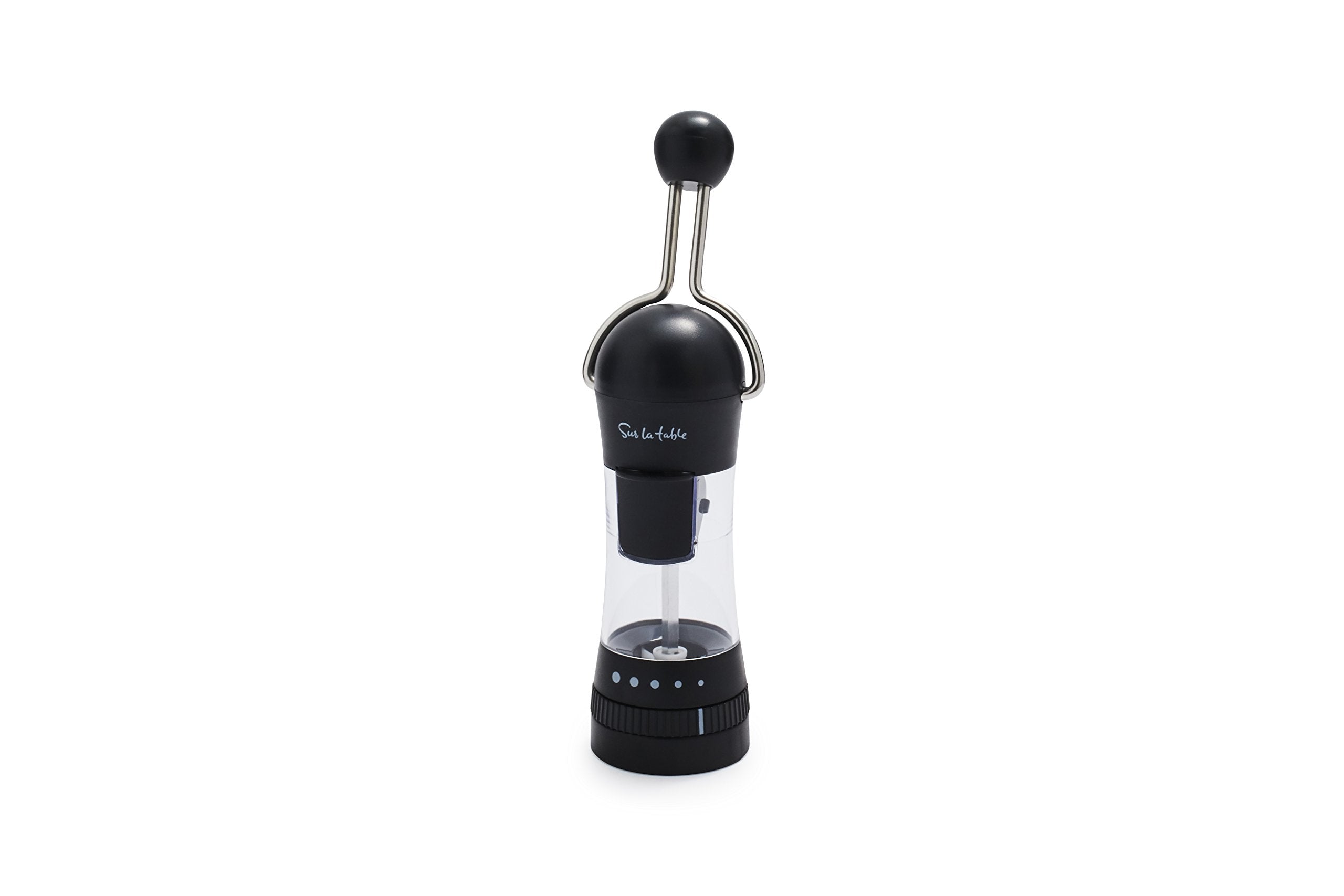 Sur La Table Ratchet Mill, Black - Ceramic Stone Grinder Pepper & Spice Grinder with Adjustable Coarseness, Front-Loading Refill